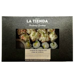 Uramaki de cangrejo real y maki de verduras