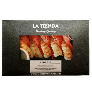 Nigiris de langostino y carabinero de Huelva flambeados