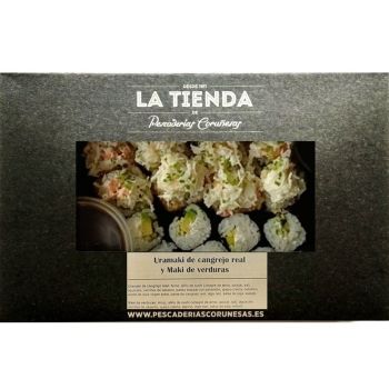 Uramaki de cangrejo real y maki de verduras
