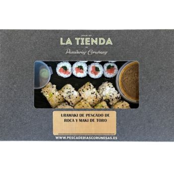 Uramaki de pescado de roca y maki de toro 