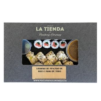Uramaki de pescado de roca y maki de toro 