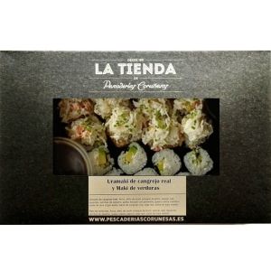 Uramaki de cangrejo real y maki de verduras
